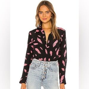 Diane Von Furstenburg Falling Lips Black Pink Silk Samson button down $298